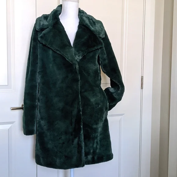 BCBGMAXAZRIA Luxurious Green Faux Rabbit Fur Teddy Coat Mob Wife - Picture 9 of 17